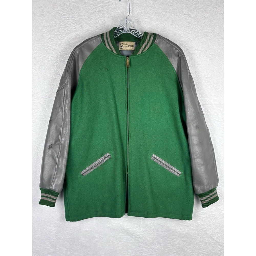Vintage 50s 60s Stevens Brown‎ Sports Long Varsity Jacket Green Size 49 Chest